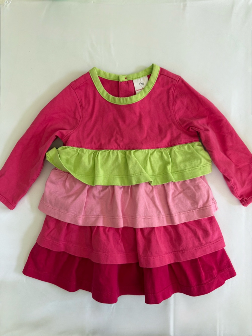 Hanna Andersson Ruffle Girls Top Size 70- Pink/Green EUC
